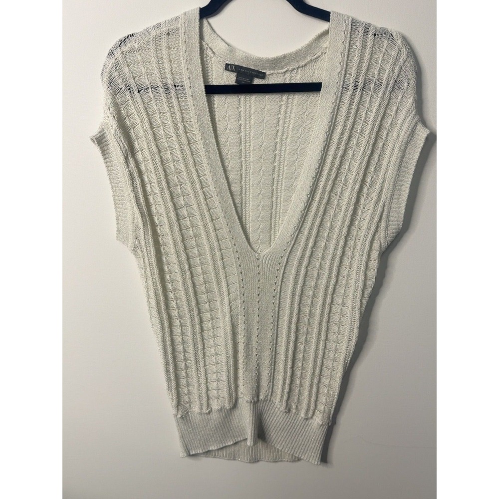 A|X Armani Exchange Ivory Metallic Open-knit Chic Sweater Vest Lagenlook Small